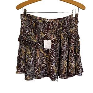 NWT Free People Saturday Sunday Mini Skirt Day and Night Brown Ruched Drop Waist